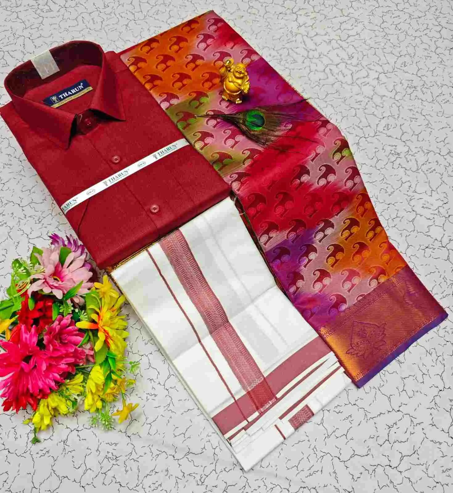 Mangalyam Crimson Mayura Silk Couple Combo